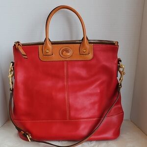 Dooney & Bourke Red Soft Smooth Leather Tote with Tan Accents
